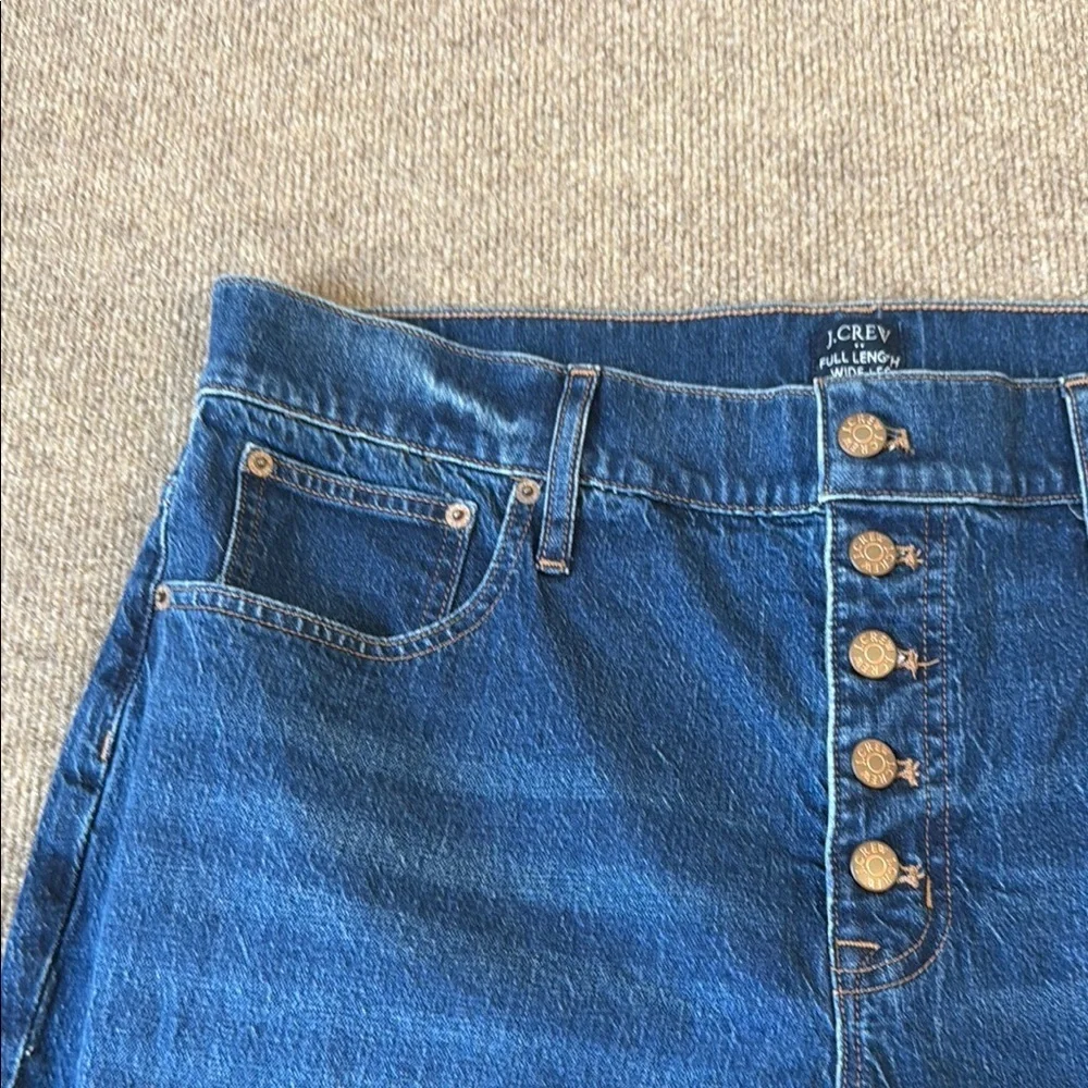 J. Crew Full Length Wide Leg Jeans Button Fly Blue Denim Women Size 33 NWT New